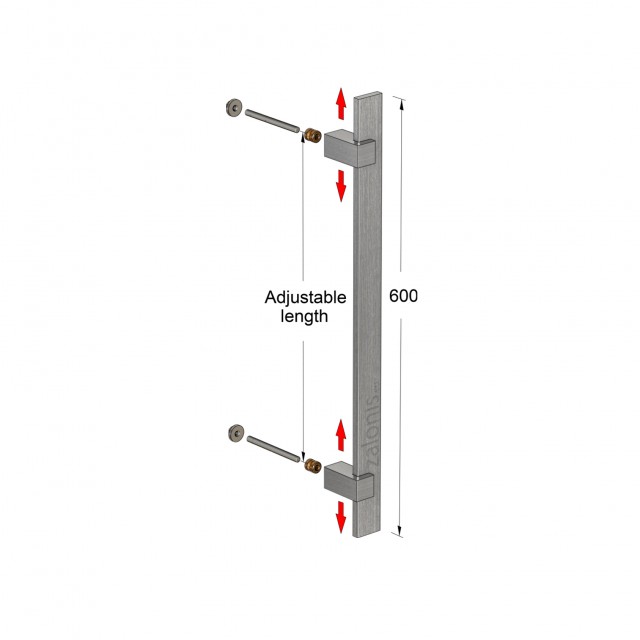 SQUARE INOX PULL HANDLE FOR DOOR / MAT INOX 304 / L600