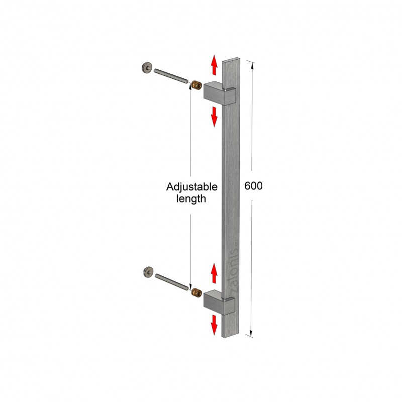 SQUARE INOX PULL HANDLE FOR DOOR / MAT INOX 304 / L600