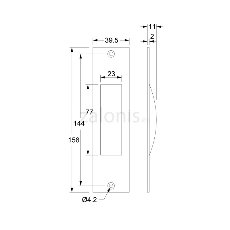SQUARE PULL FOR SLIDING DOOR WITHOUT HOLE / MATT NICKEL 