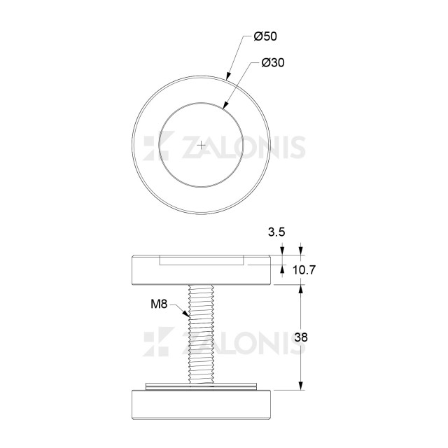 ROSETTE FLUSH PULL HANDLE D.5x1.1 cm / MATT INOX