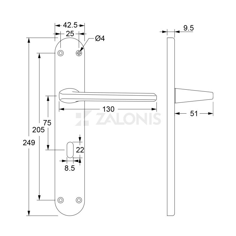 NADIA DOOR HANDLE PLATE / MATT NICKEL DOOR HANDLES