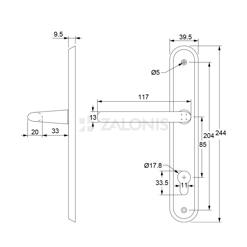 ENTRANCE HANDLE MIZAR PLATE ROUND / MATT NICKEL / LEFT ENTRANCE DOOR HANDLES