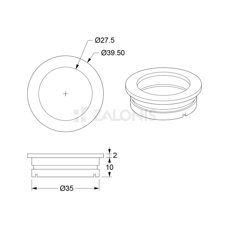 INSET PULL ROUND D.35 / CHROME 