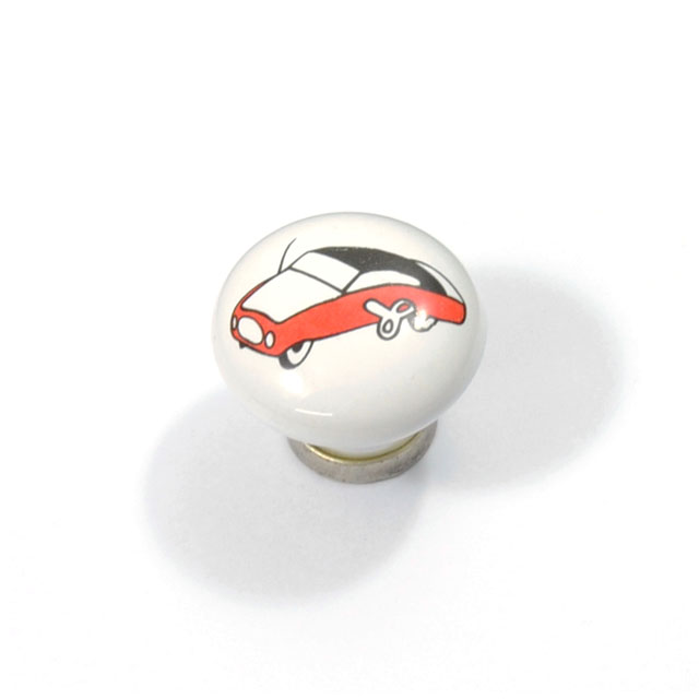 KID WHITE PORCELAIN CAR KNOB - ARGENTO BASE