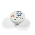 CHILDREN WHITE PORCELAIN KNOB / BOY WITH BALL