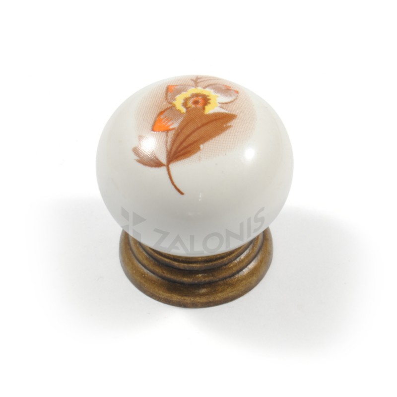 FURNITURE KNOB / YELLOW FLOWER / ANTIQUE