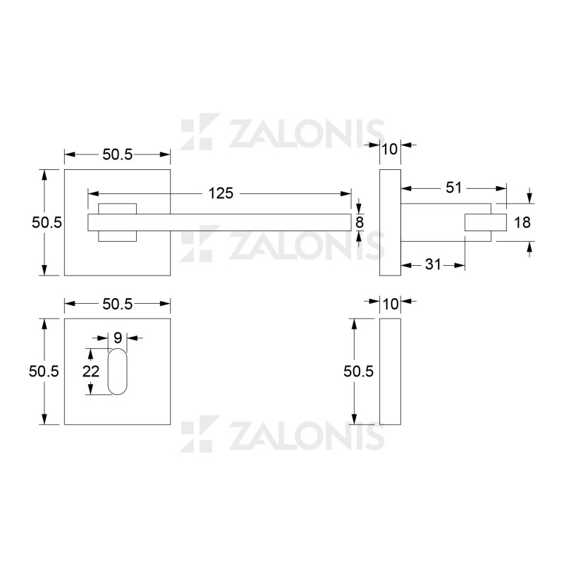 SIRIO SQUARE ROSETTE / CHROME-MATT CHROME