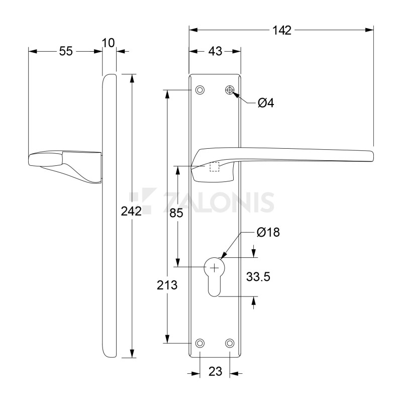 ENTRANCE HANDLE ITACA PLATE SQUARE / MATT BLACK