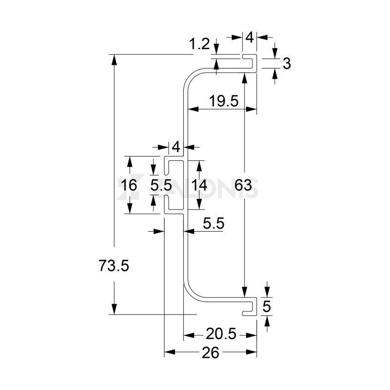 "C" PROFILE-GOLA 395 / MAT ALUMINIUM GOLA SYSTEM