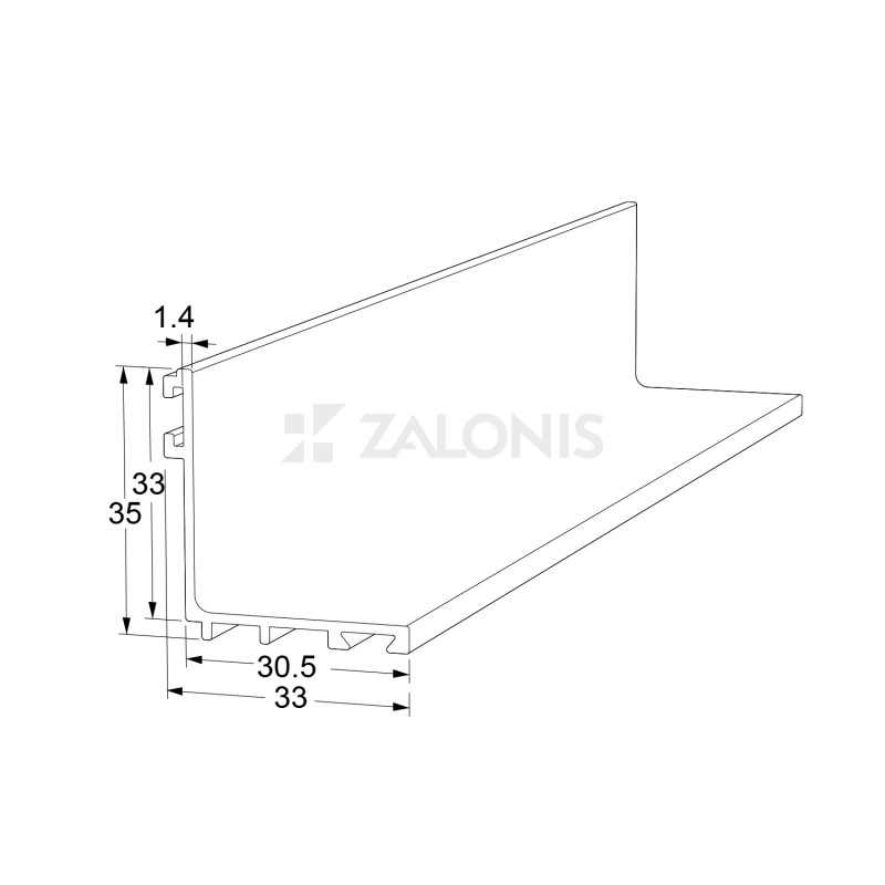 L-SHAPE ALUMINUM PROFILE FOR BRUSH / 35X33 / ANODISED