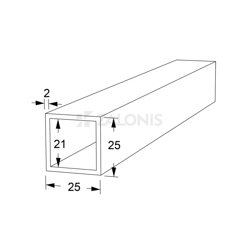 SQUARE ALUMINUM PROFILE 25x25 / BLACK, GRAINED SQUARE, RECTANGLE SHAPE PROFILES