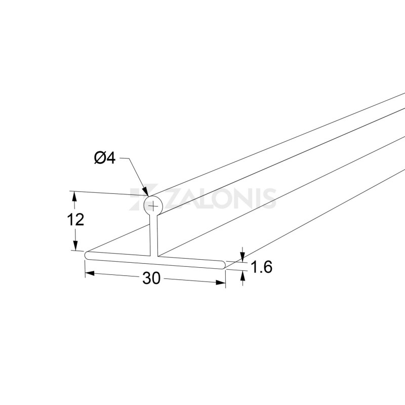 T SHAPED LOWER ALUMINUM GUIDE / 30x12 mm