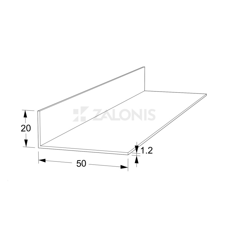 L-SHAPE ALUMINUM PROFILE 50x20 ANODISED