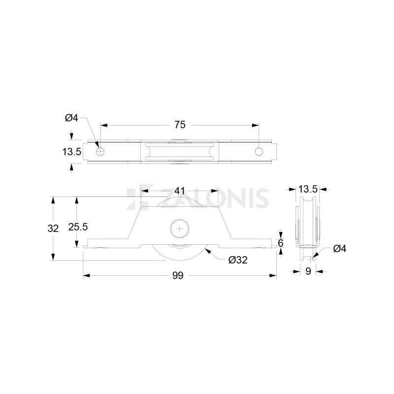 BOTTOM SLIDING ROLLER D.32mm / 50Kg