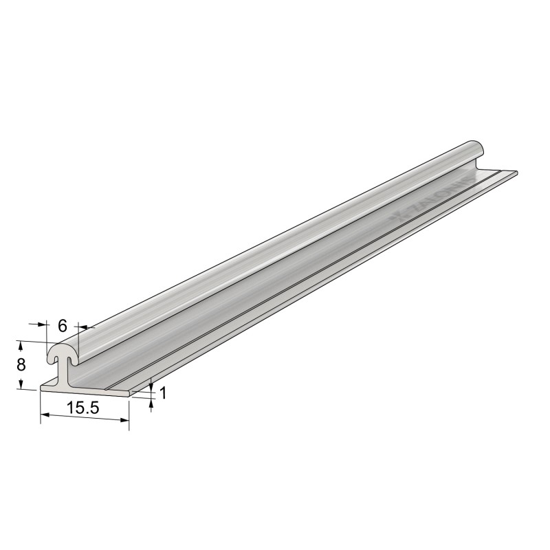 SINGLE GUIDE m.051 / 16x8mm / RAW ALUMINIUM PROFILES FOR SLIDING SYSTEMS