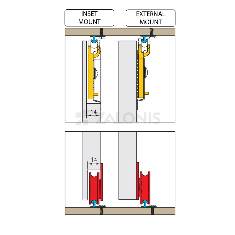 FAST m.051 FURNITURE FITTING SET FOR SLIDING DOOR - 1 LEAF/ 50Kg