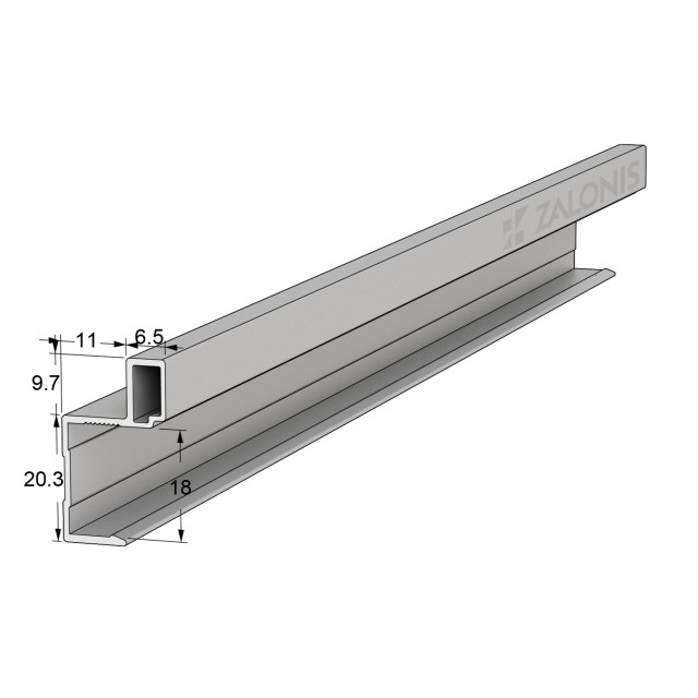 WARDROBE SQUARE HANDLE FOR DOOR 18mm / 270cm / MAT ALUM