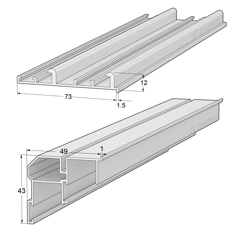 SET UPPER/BOTTOM ALUMINIUM TRACKS  m.213 SLIDING SYSTEM m.213 - 80kg
