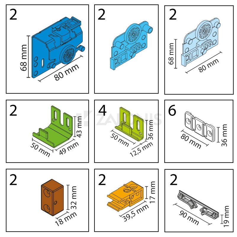 SET FOR RAIL SYSTEM SUPERIOR m.223 / 3 LEAFS / 60Kg/DOOR