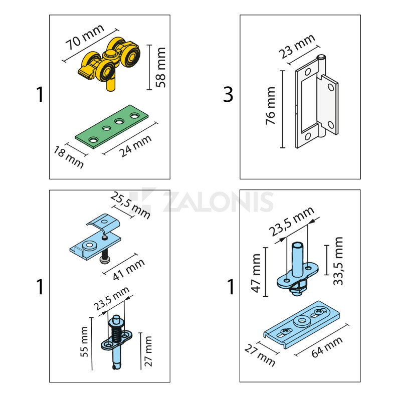 SET m.426 FOR FOLDING RAIL SYSTEM STANFOLD / 40Kg/LEAF