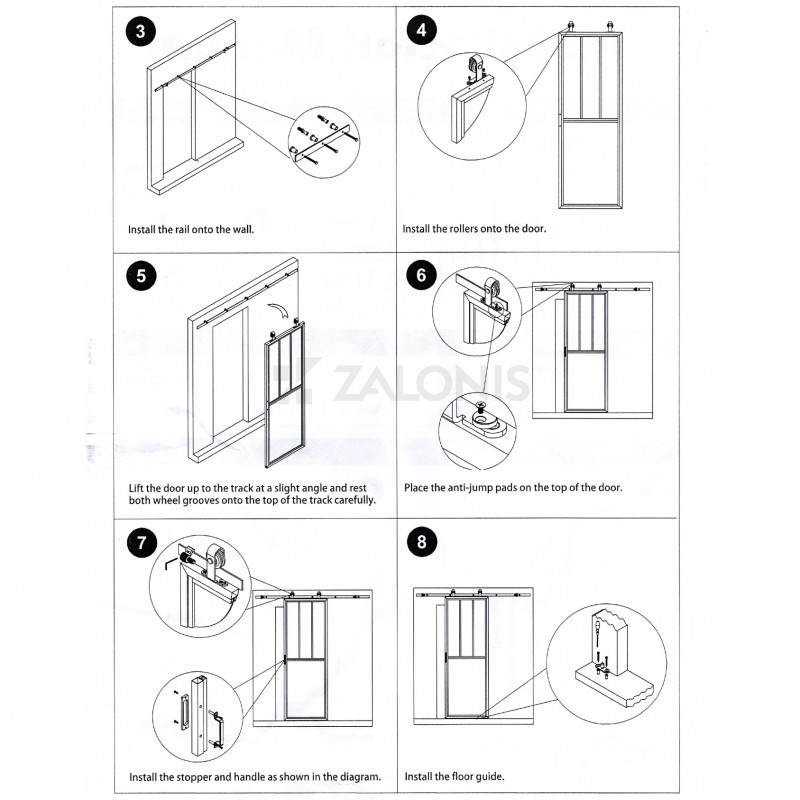BARN DOOR SET WITH RAIL / GLASS / BLACK / 213.5x91.4 cm