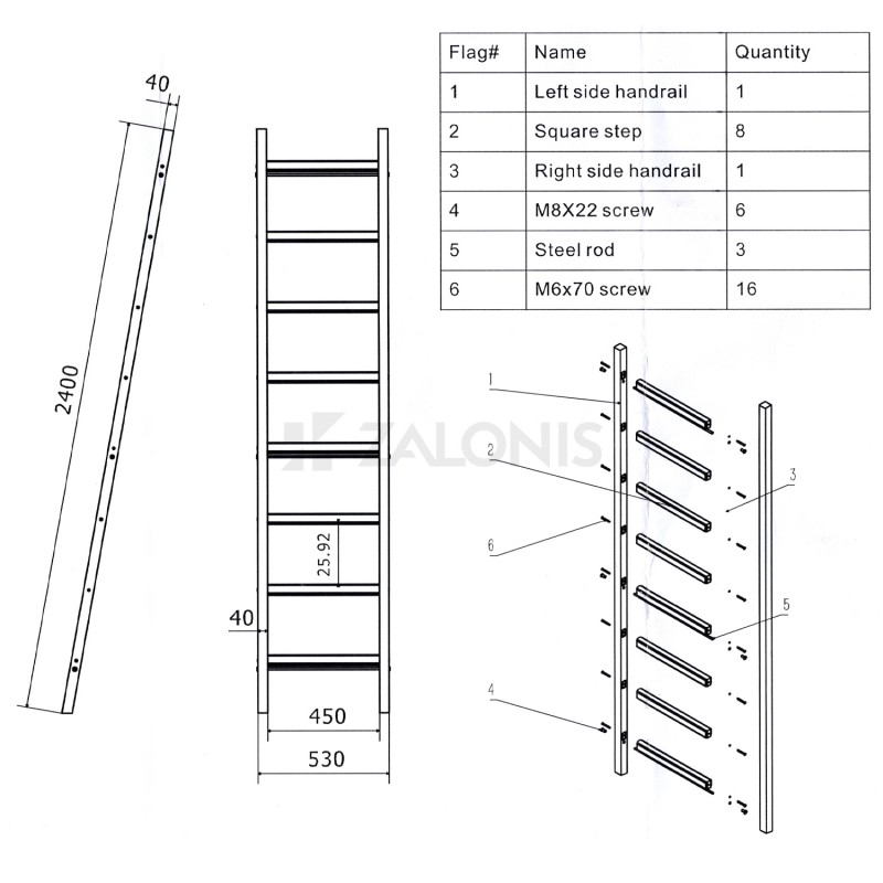 BARN LADDER 240cm / PINE / DOUBLE-GLUED