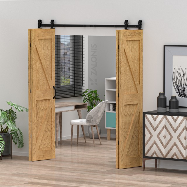 BIFOLD SLIDING BARN DOOR RAIL 200cm [4 LEAFS]/ BLACK / D.70