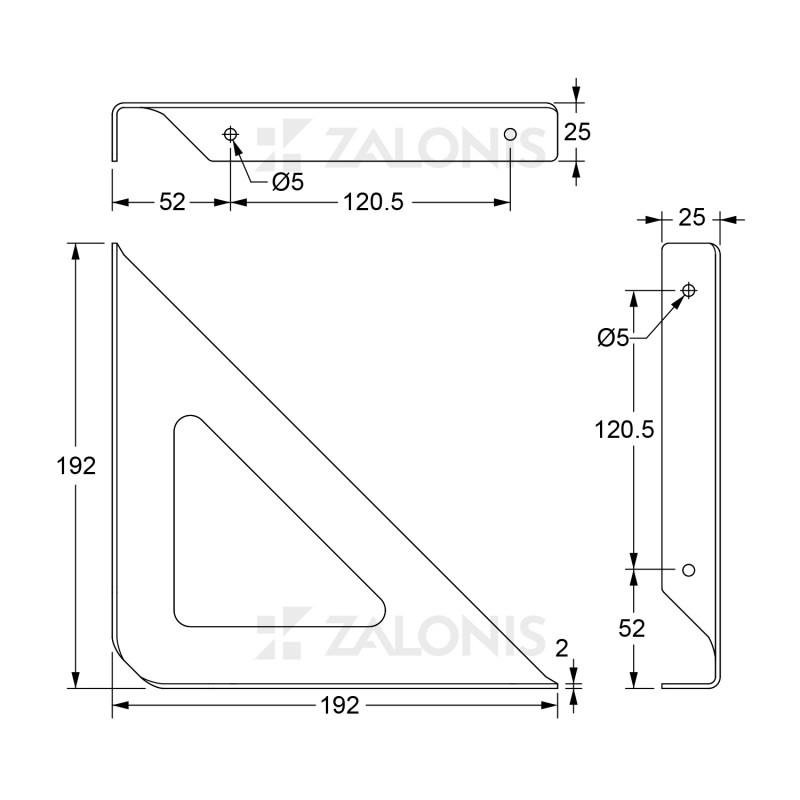 DELTA SHELF BRACKET m.303 / 192x192x25 / GRAY