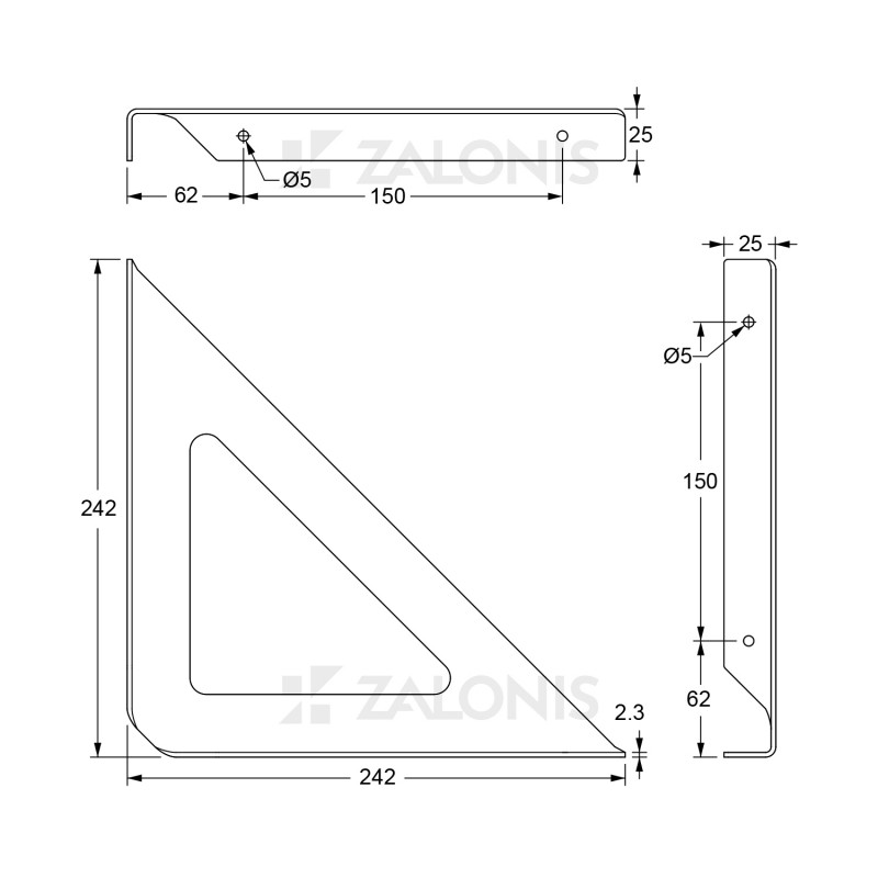 DELTA SHELF BRACKET m.303 / 242x242x25 / GRAY