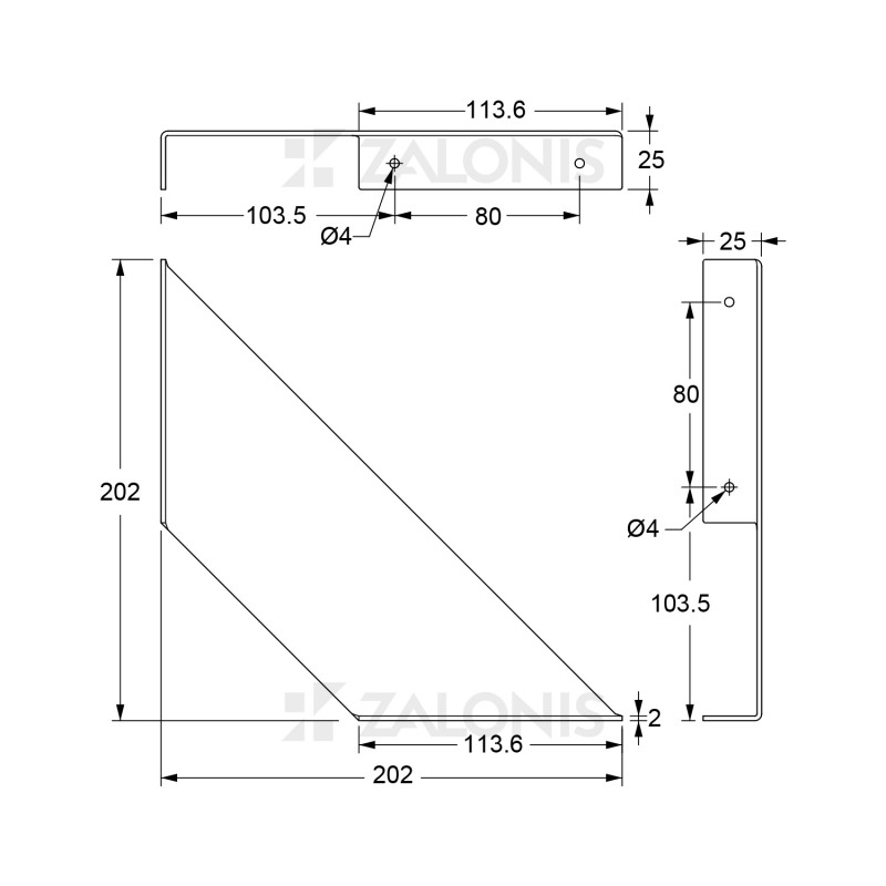 DELTA SHELF BRACKET m.308 / 202x202x25 / GRAY