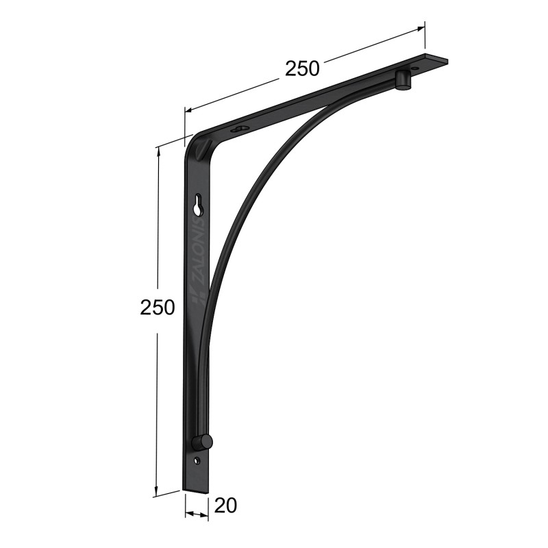 SHELF BRACKET m.211 / 250x250x20mm / BLACK