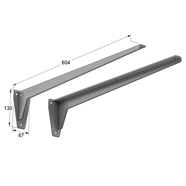 HEAVY DUTY SHELF BRACKET m.380 / 604x130 mm / 150kg/PAIR / GRAY