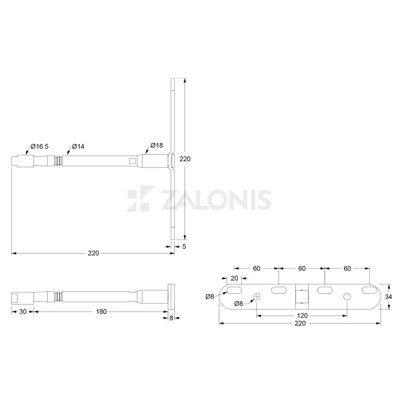 FLOATING SHELF BRACKET D.18x220 / ADJUSTABLE