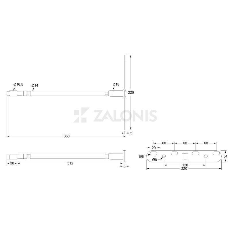 FLOATING SHELF BRACKET D.18x350 / ADJUSTABLE