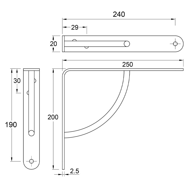 SHELF BRACKET 25x20cm GRAY / 90Kg