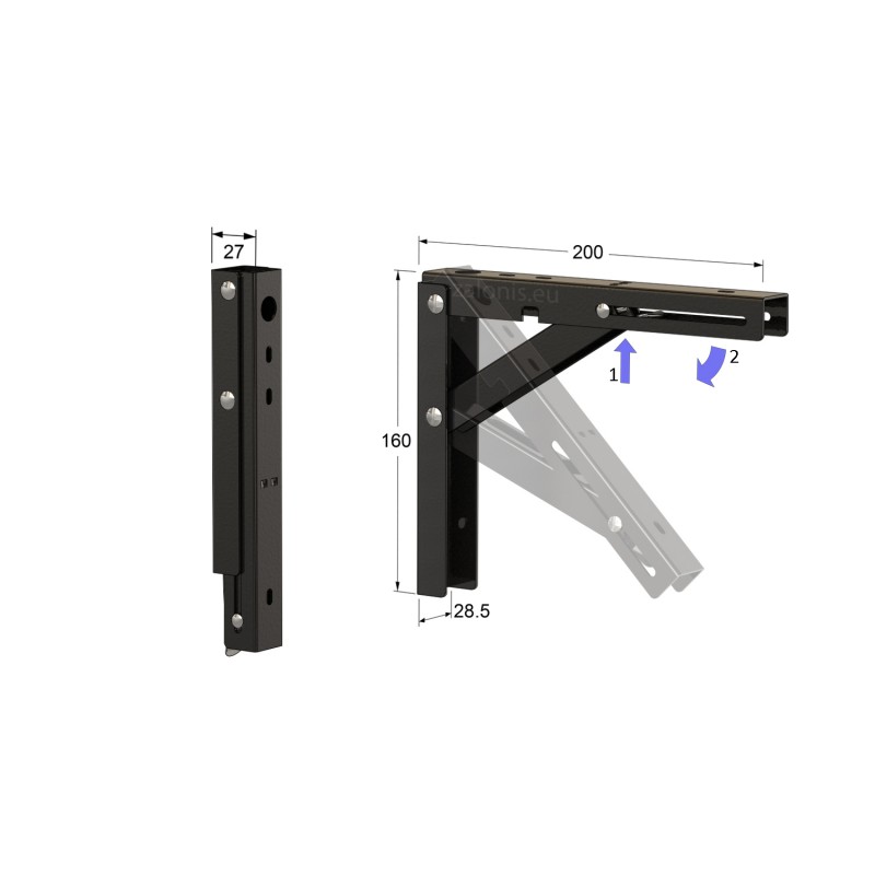 FOLDING BRACKET 20x16 100kg / BLACK HEAVY DUTY FOLDING BRACKETS / 100Kg/pair