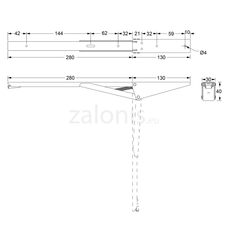 HINGED SPRING BRACKET FOR TABLE EXTENSION FOLDING SELF BRACKET WITH ERGONOMIC HANDLE 30-40-50cm/75-80kg WHITE
