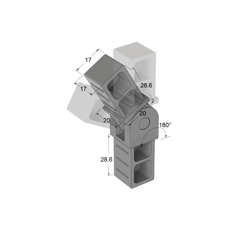 ADJUSTABLE DOUBLE CONNECTOR 20x20 / GRAY