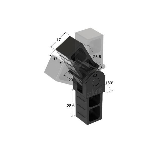 ADJUSTABLE DOUBLE CONNECTOR 20x20 / BLACK