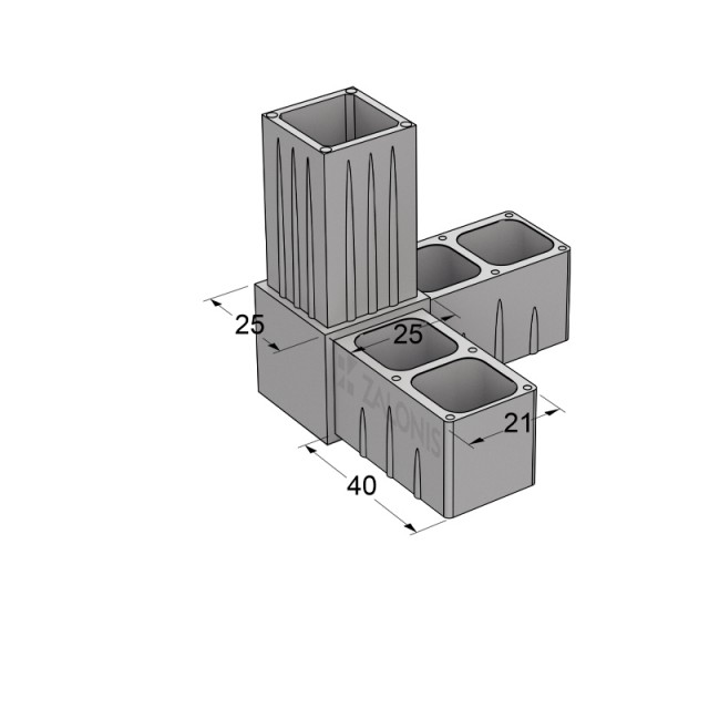 L TYPE 3 WAY CONNECTOR 25x25 / GRAY