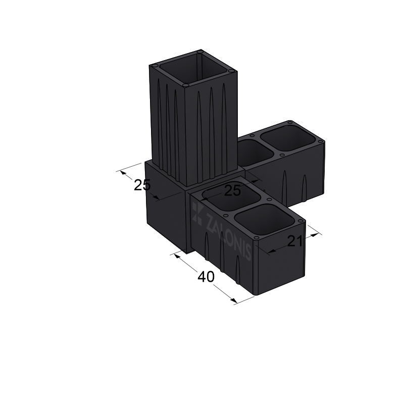 L TYPE 3 WAY CONNECTOR 25x25 / BLACK