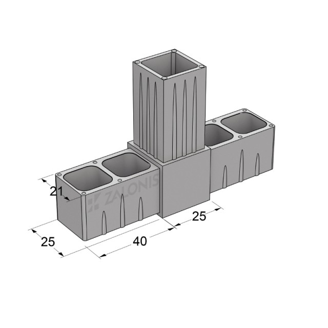 T TYPE 3 WAY CONNECTOR 25x25 / GRAY