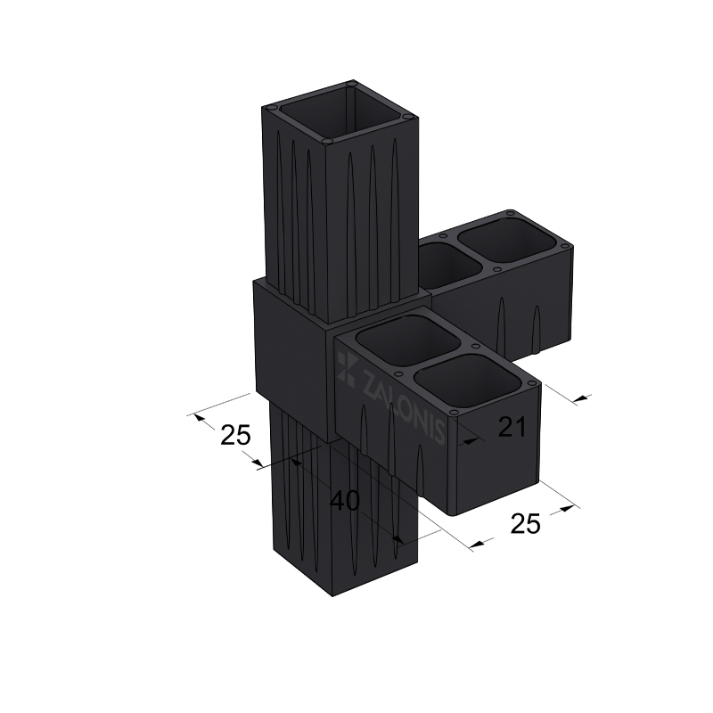 L TYPE 4 WAY CONNECTOR 25x25 / BLACK