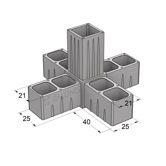 5 WAY CONNECTOR 25x25 / GRAY