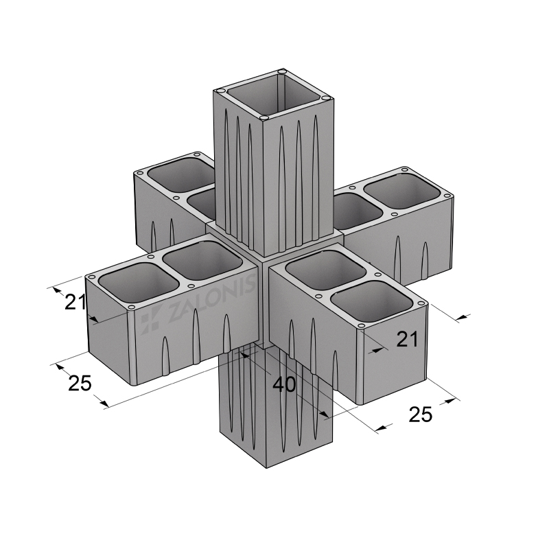 6 WAY CONNECTOR 25x25 / GRAY