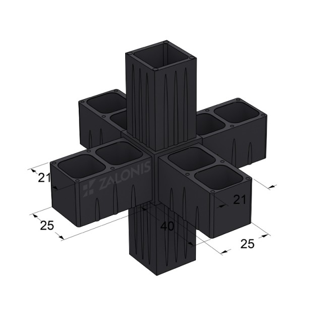 6 WAY CONNECTOR 25x25 / BLACK