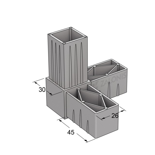 L TYPE 3 WAY CONNECTOR 30x30 / GRAY