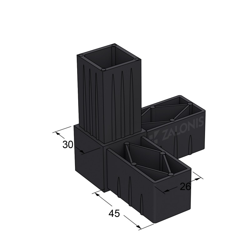 L TYPE 3 WAY CONNECTOR 30x30 / BLACK