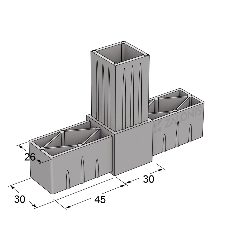 T TYPE 3 WAY CONNECTOR 30x30 / GRAY