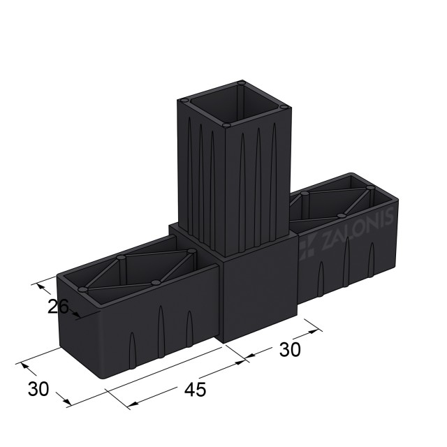 T TYPE 3 WAY CONNECTOR 30x30 / BLACK